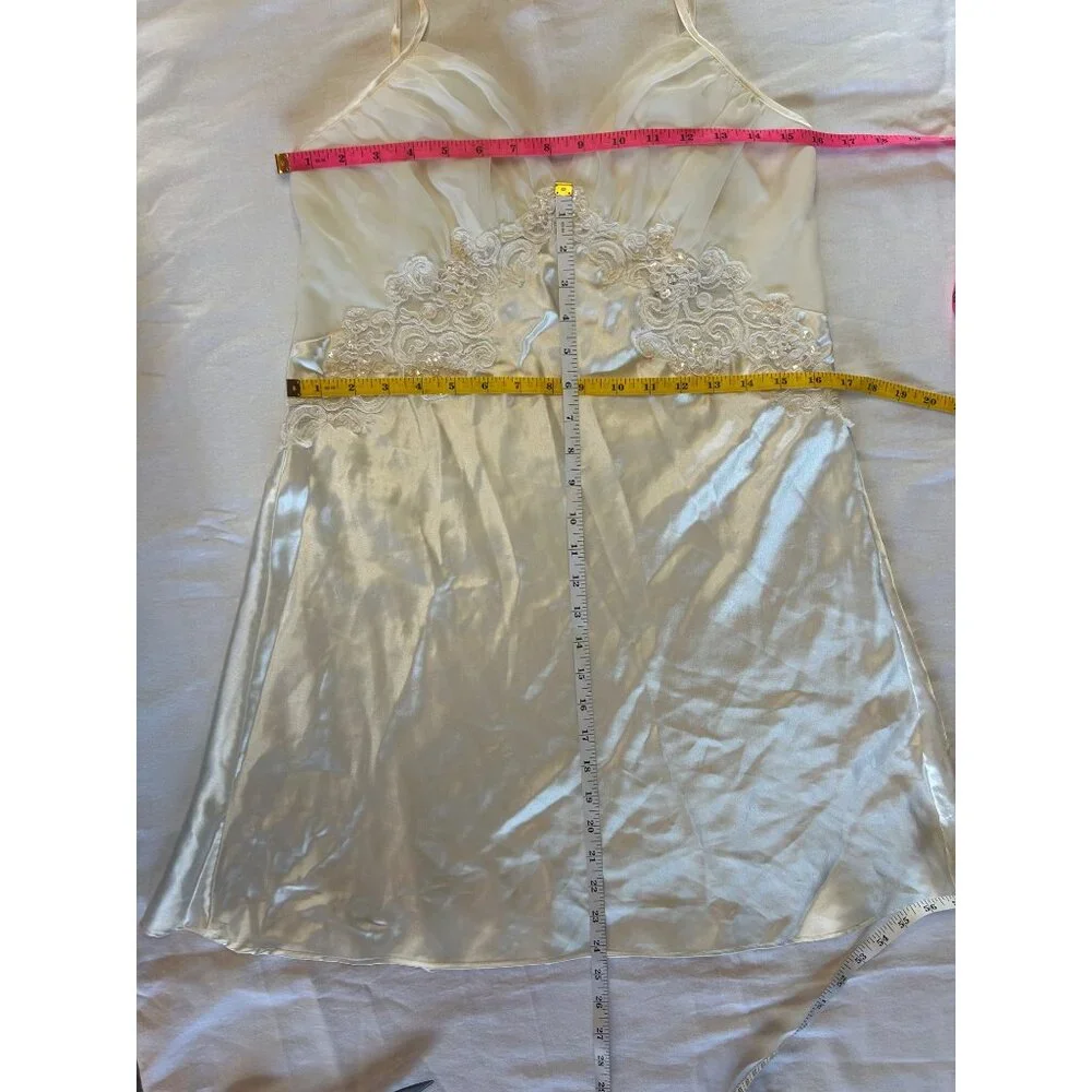 90’s Victorias Secret L Ivory Satin Lace Chemise VTG Silky Ballerina Slip Dress - Picture 10 of 10